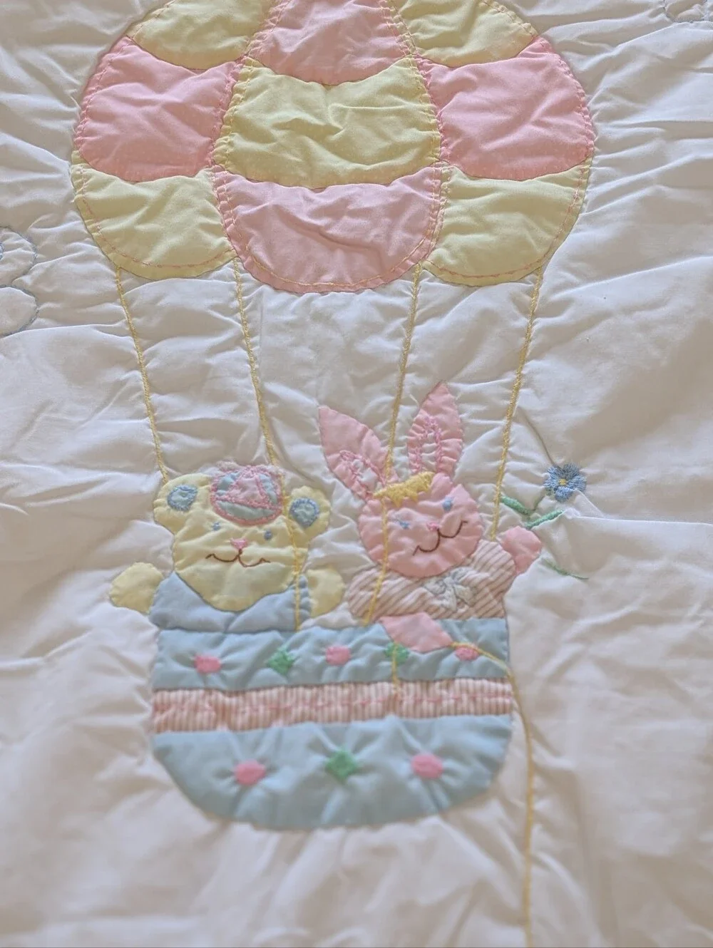 A Little Angel Baby Pastel Hot Air Balloon Quilted Baby Crib Blanket Vintage